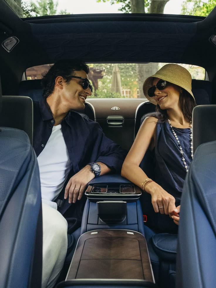 Ali Hennaoui and Walaa Awada in the backseat of the Mercedes-Maybach
      S-Class, South of France — luxury automotive campaign by Ali & Walaa