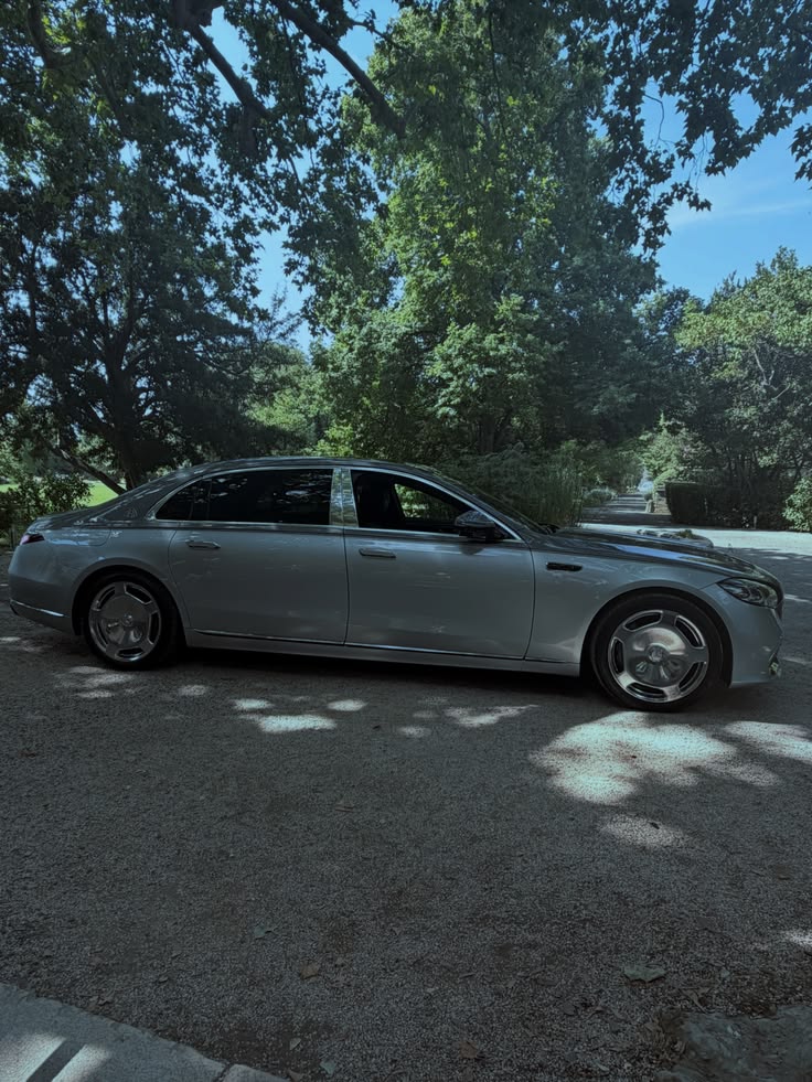 Mercedes-Maybach S-Class parked under trees, Côte d'Azur —
      campaign photography by Ali & Walaa (@aliandwalaa)