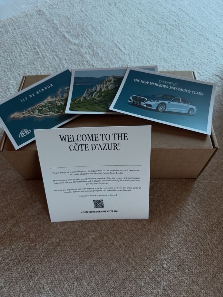 Mercedes-Maybach S-Class launch welcome box — Île de Bendor,
      Côte d'Azur experience invitation, June 2026